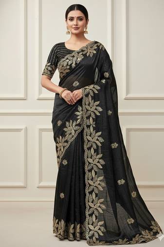 Soft jimichu silk sequins embroidery cut work lace Saree With Blouse Set 
