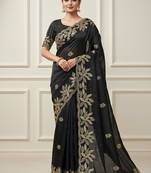 Soft jimichu silk sequins embroidery cut work lace Saree With Blouse Set 