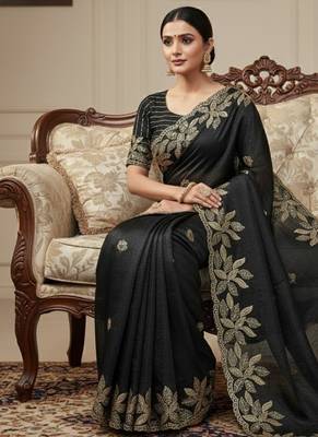 black silk saree with sequin embroidery blouse 2