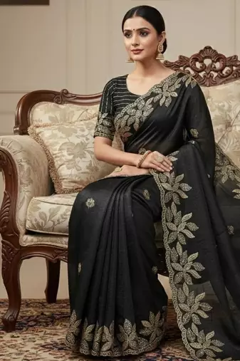 black silk saree with sequin embroidery blouse
