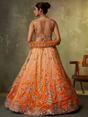 Orange Tissue Sequins embroidery Lehenga Choli With Dupatta 3