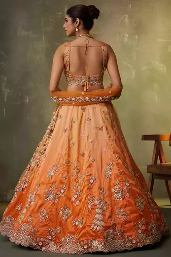 Orange Tissue Sequins embroidery Lehenga Choli With Dupatta
