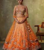 Orange Tissue Sequins embroidery Lehenga Choli With Dupatta
