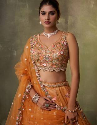 Orange Tissue Sequins embroidery Lehenga Choli With Dupatta 6