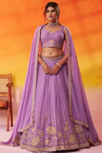 Mauve Tissue Silk Sequins embroidery Lehenga Choli With Dupatta