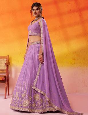 Mauve Tissue Silk Sequins embroidery Lehenga Choli With Dupatta 2