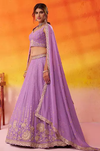 Mauve Tissue Silk Sequins embroidery Lehenga Choli With Dupatta