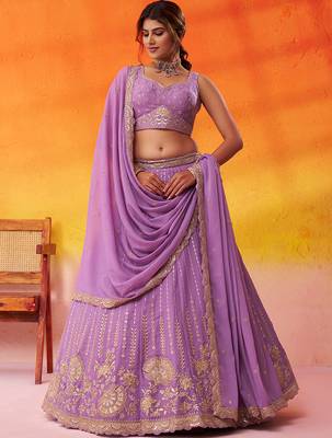 Mauve Tissue Silk Sequins embroidery Lehenga Choli With Dupatta 3