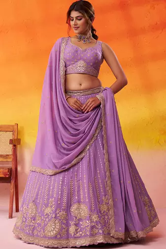 Mauve Tissue Silk Sequins embroidery Lehenga Choli With Dupatta