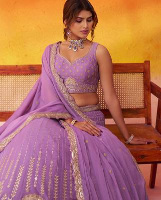 Mauve Tissue Silk Sequins embroidery Lehenga Choli With Dupatta 4