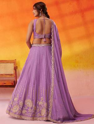 Mauve Tissue Silk Sequins embroidery Lehenga Choli With Dupatta 5