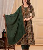green printed cotton kurta pant with dupatta