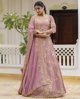 Georgette Sequin Embroidery Lehenga Choli Dupatta Set SemiStitch 10