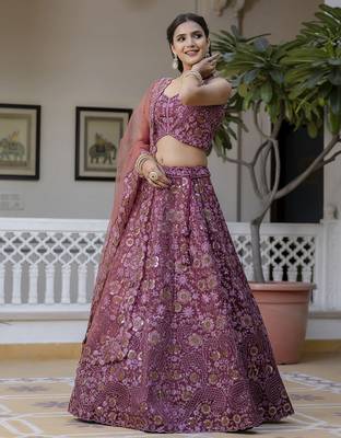 Art Silk Sequin Embroidery Work Lehenga Choli Dupatta Set SemiStitch 9