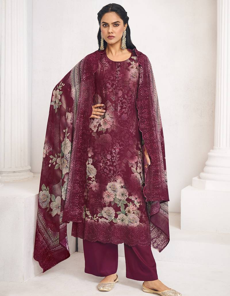 maroon lawn cotton digital printed dress material