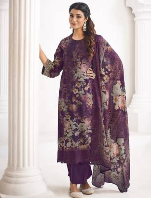 purple lawn cotton digital printed dress material 1