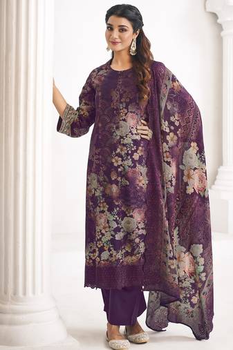 purple lawn cotton digital printed dress material