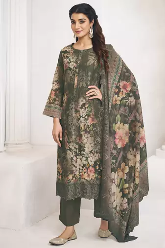 olive lawn cotton digital printed dress material