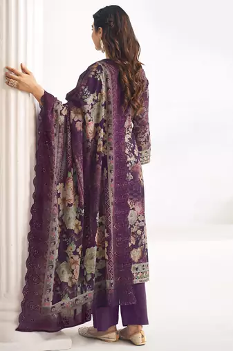 purple lawn cotton digital printed dress material