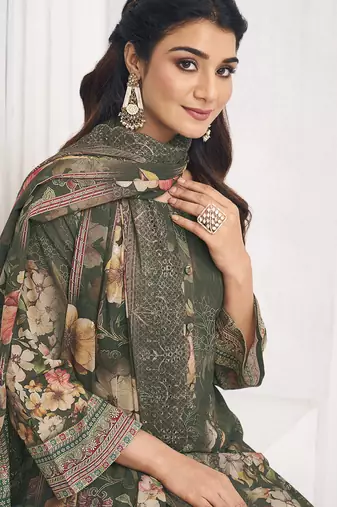 olive lawn cotton digital printed dress material
