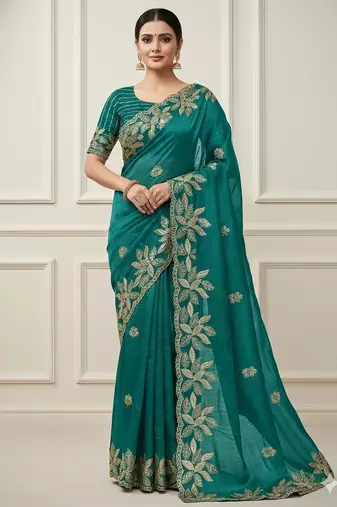 Soft jimichu silk sequins embroidery cut work lace Saree With Blouse Set