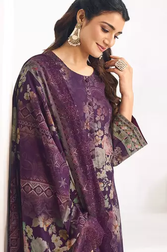 purple lawn cotton digital printed dress material