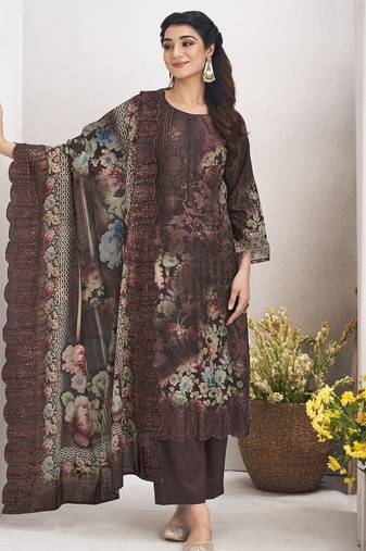 brown lawn cotton digital printed dress material