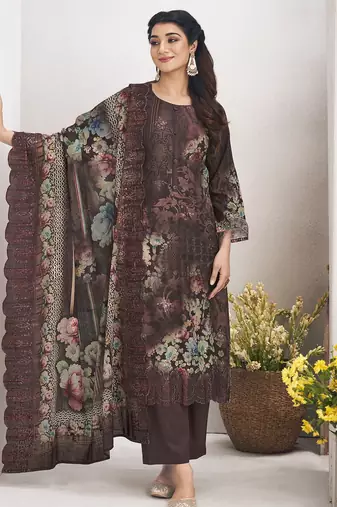 brown lawn cotton digital printed dress material