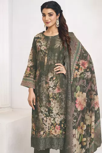 olive lawn cotton digital printed dress material
