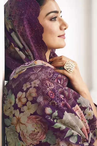 purple lawn cotton digital printed dress material