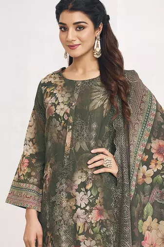 olive lawn cotton digital printed dress material