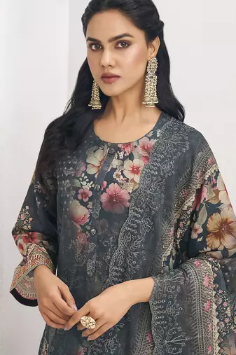 navy blue lawn cotton digital printed dress material