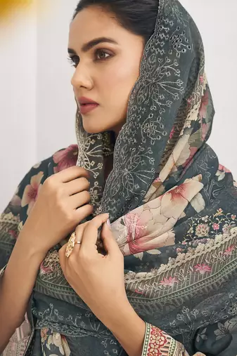 navy blue lawn cotton digital printed dress material