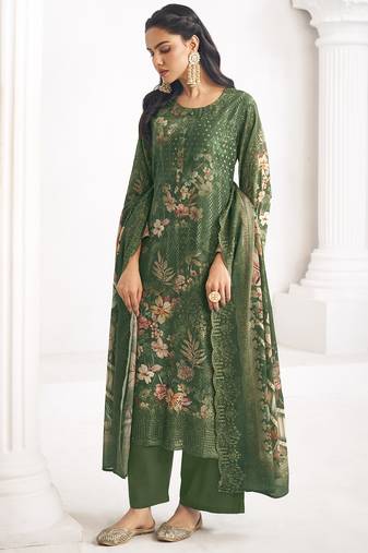  green lawn cotton digital printed dress material