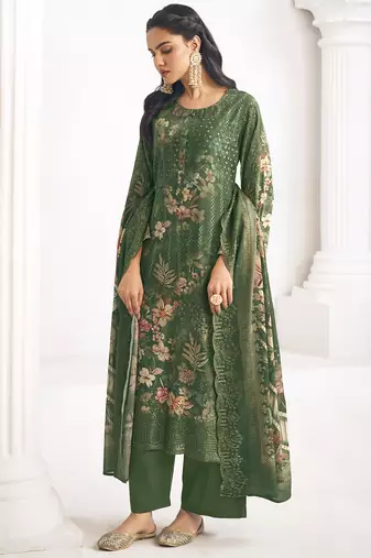  green lawn cotton digital printed dress material