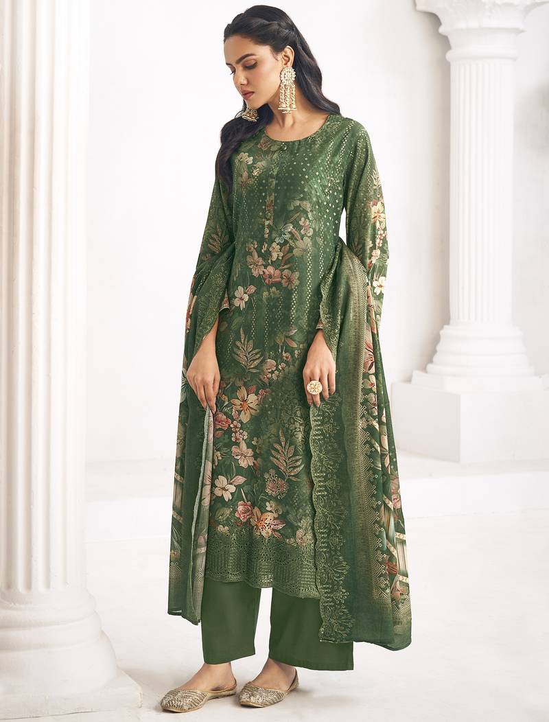  green lawn cotton digital printed dress material