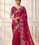 Soft jimichu silk sequins embroidery cut work lace Saree With Blouse Set
