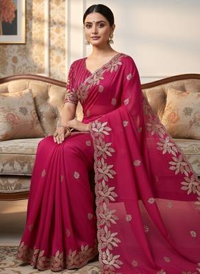 pink silk saree with sequin embroidery blouse 2
