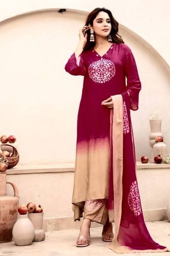 maroon embroidered cotton kurta pant with dupatta