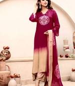 maroon embroidered cotton kurta pant with dupatta
