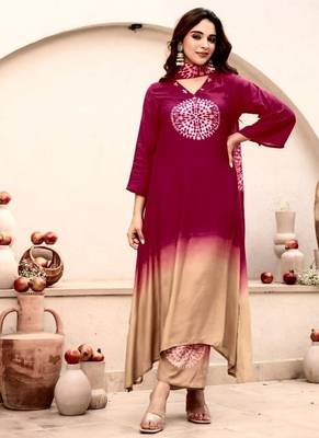 maroon embroidered cotton kurta pant with dupatta 2