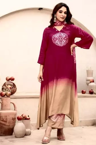 maroon embroidered cotton kurta pant with dupatta