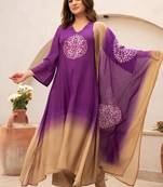 purple embroidered cotton kurta pant with dupatta