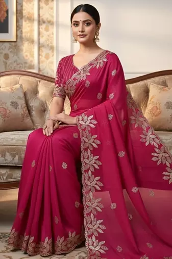 Soft jimichu silk sequins embroidery cut work lace Saree With Blouse Set