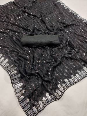 black georgette sequin saree with blouse set 3