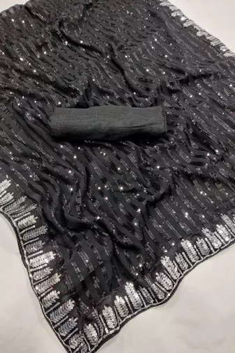 black georgette sequin saree with blouse set