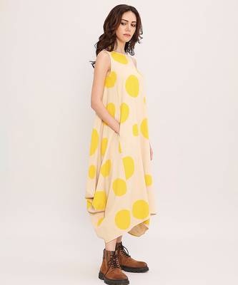 Yellow printed cotton polka dress 1