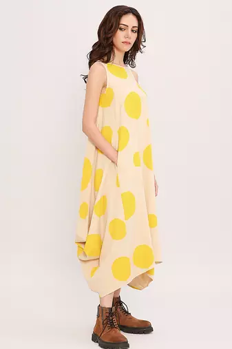 Yellow printed cotton polka dress