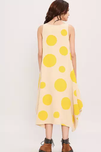 Yellow printed cotton polka dress