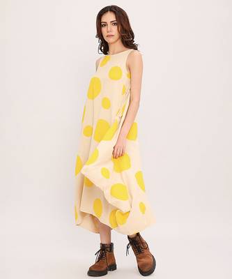 Yellow printed cotton polka dress 3
